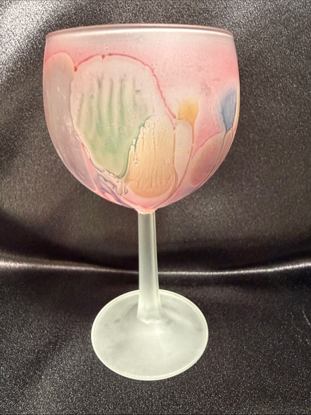 Art Nouveau Hand Painted Frosted Wine Goblet